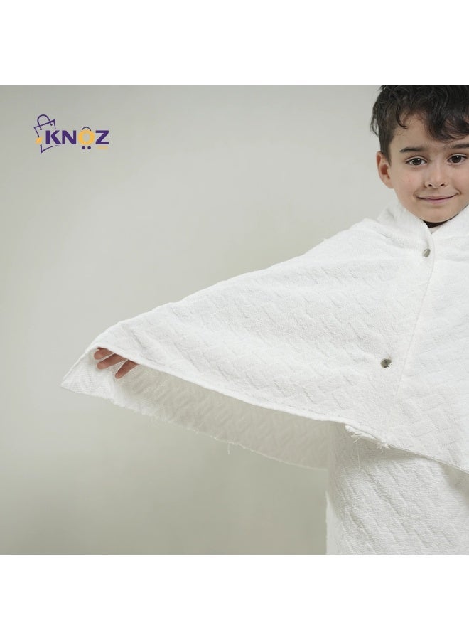 إحرام كنوز للأطفال 100% قطن بتصميم مكبسن وحزام لاصق – ملابس عمرة وحج للأولاد - Image 2